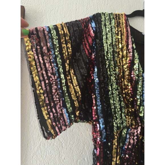 MNG Mango Multicolored Sequin Sheath Kimono Sleeve Party Cocktail Dress NWT - Picture 7 of 16